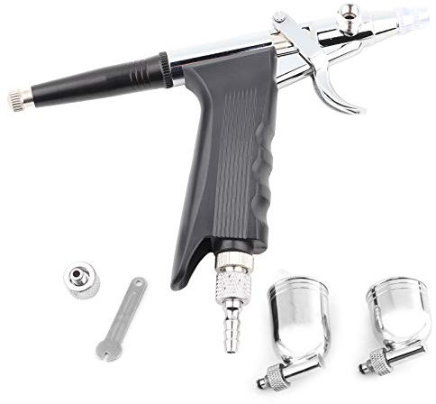 Respicefinem Multi Purpose 2-Cup Side Feed Airbrush Spray Gun with Trigger Model 166 for Art Painting DIY Projects T-Shirts Beauty Nail Art and Leather Repair