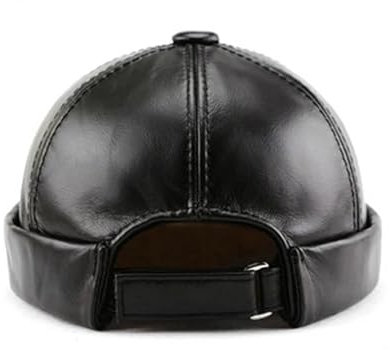 WENH Männer Rindsleder Leder Hut Mode Vermieter Hut Männer Straße Trendy Hip-hop Hut Caps Krempe Melone Kappe Mützen for männer(Black,58-59cm)