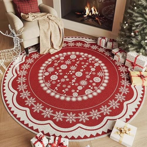 YFHT Runder Weihnachtsteppich, Waschbarer Modern Wohnzimmer Teppich, Rutschfester Bettvorleger Schlafzimmer, Innenbereich Teppich Kinderzimmer MäDchen,Rot e,80×80cm