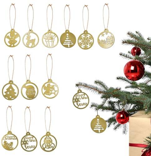 UNUS Weihnachtsanhänger mit Jute Schnur Gold im 12er Set