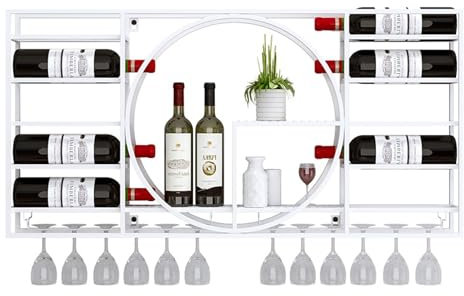 Weinregal zur Wandmontage, mit Glasaufbewahrung, weißes Likörregal für Weinflaschen und Gläser, Eck-Mini-Barschrank, 120 x 11 x 72 cm