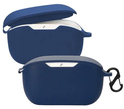 KUSINHOKA Silikonhülle Kompatibel mit JBL Wave Buds 2 mit Karabiner, Schlank Stoßfest Kopfhörer Hülle, Weiches TPU Ohrhörer Schutzhülle Abdeckung Unterstützt kabelloses Laden, Blau