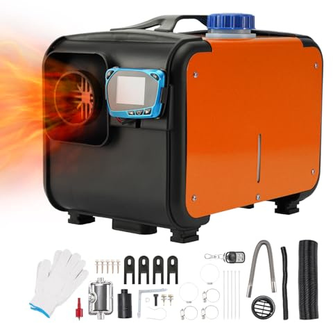 HALOYWB 5KW 12V Diesel Air Heater Portable Parking Heater w/Muffler, All-in-one Single Hole w/Remote Control, LCD Switch Monitor, 5L Tank for Car RV Boat Camper Indoors Orange Toolbox Style 02