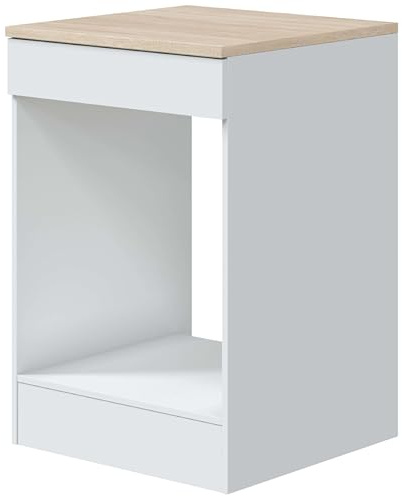 Bricohabitat Module de cuisine Kira avec trou pour four standard moderne blanc brillant et chêne canadien 60 x 90 x 60 cm