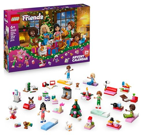 LEGO Friends Adventskalender 2025 - Weihnachten Spielzeug mit 24 Überraschungen inkl. 5 Minifiguren, 5 Tierfiguren und viel Zubehör - Kinder Geschenk für Mädchen und Jungen ab 6 Jahren - 42668