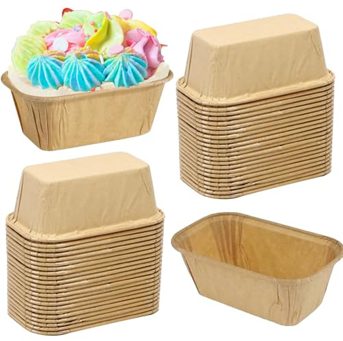 50 PCS Premium Mini Loaf Cake Cases – Greaseproof Paper for Baking, Disposable Cupcake Liners for Muffins, Cupcakes, and Other Desserts, Non-Stick