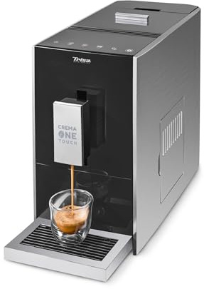 Trisa Crema One Touch Kaffeevollautomat, 19 Bar Espresso-Maschine, Slimline | Intuitives Touch-Display, 18cm Breite, 1,2L Wassertank, Abnehmbarer Bohnenbehälter, Selbstreinigung, Schwarz