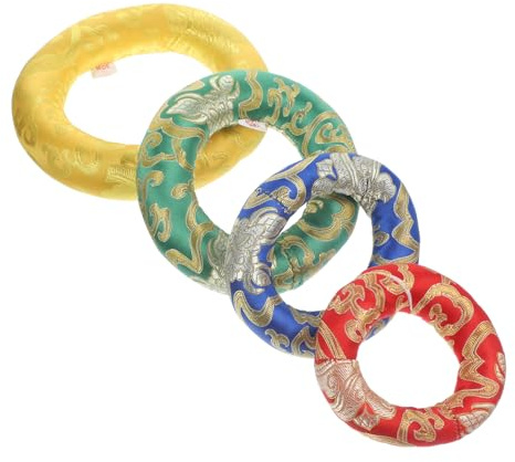 Klangschalenkissen 4 Stück 10/12/14/16cm Ringförmig | Baumwolltuch, Stickerei mit Wolkenmuster, Eleganter Stil, Passend für Klangschalen Zufällige Farbe