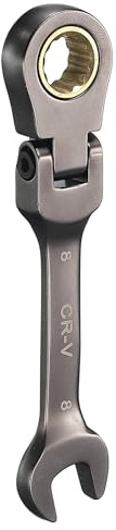 QUARKZMAN Llave Combinada de Trinquete con Cabeza Flexible 8mm Métrica 72 Dientes Acero CR-V Niquelada Llave de Trinquete con Cabeza Flexible para Tuercas y Pernos