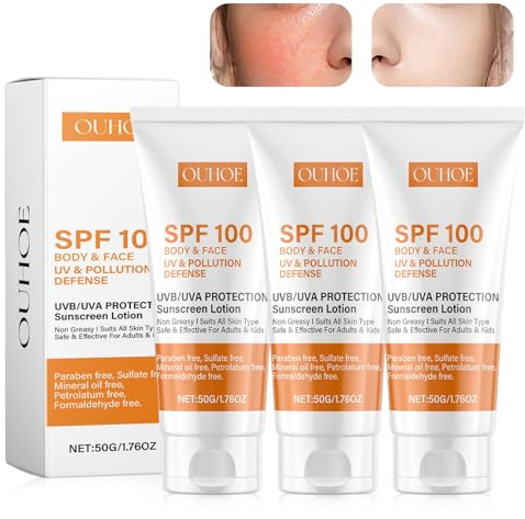 3 Stück Sonnencreme Lsf 100,50g sonnencreme 100 lsf,sunscreen face,Sonnenlotion mit Uva/Uvb-Schutz,Feuchtigkeitsspendend,Geeignet für Gesicht und Körper Wasserfest und Nicht Fettend