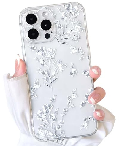 NITITOP für iPhone 13 Pro Hülle Süßes Spitze Blume Muster, Weiß | für Frauen Mädchen, mit Aesthetic Floral Muster, Blumenzweig Design, Weiche Dünne TPU, Stoßfeste Handyhülle
