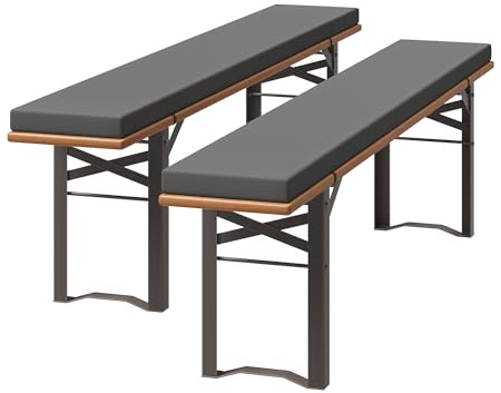 UDPATIO 2er Set Bierbankauflagen mit Bezug 180 x 25 x 4 cm,XL Waschbare auflagen bierzeltgarnitur für Partyzeltgarnitur(Grau, wasserdicht)