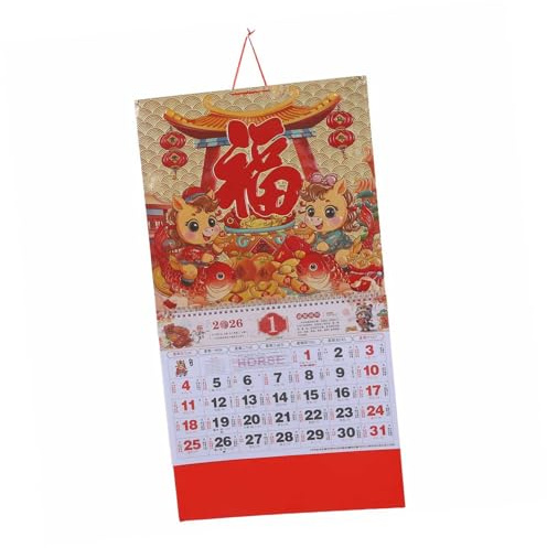 NUOBESTY Chinesischer Neujahrskalender: Wandkalender 2026 Zum Jahr Des Pferdes Mit Glücks-fu-design, Traditionelles Feng-shui- Zum Aufhängen Für Zuhause Oder Das Büro