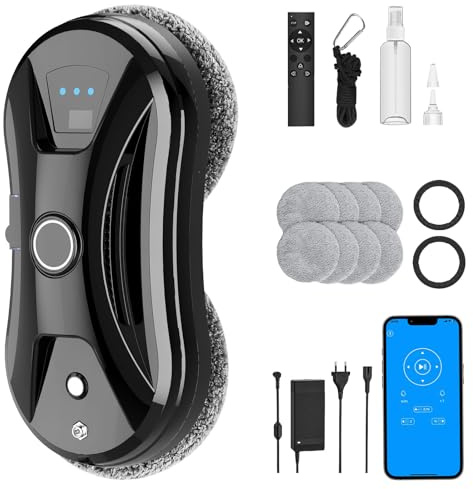 Yiijode Robot Pulitore di vetro, 5600pa Robot Lavavetri Automatico con Controllo APP, 3 Modalità di Pulizia, Tecnologia di Rilevamento del Bordo Intelligente, Telecomando, 8 Panni