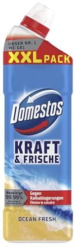 Domestos Kraft & Frische WC Reiniger Gel Ocean Fresh XXL 1 Liter | Hygienische Sauberkeit, gegen Kalkablagerungen, langanhaltender Ocean-Duft, mit ätherischen Ölen, 1 l, WC-Reiniger