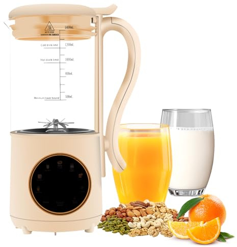 9 in 1 Macchina per Latte di Soia, Pressa Agrumi 1400ml,16 Foglie Nut Milk Maker, Display LED, succo con timer di ritardo 24 ore,acqua bollente e mantenimento, Latte Vegetale Casa,Avena,Soia,Bevande