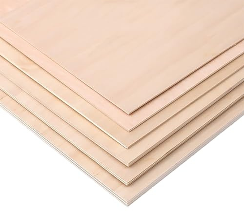 WAWPU Láminas de Tilo de 4 mm de Grosor, Madera sin terminar for Manualidades, Quema, Pintura, Grabado y Corte láser.(25cm*25cm (5pcs))