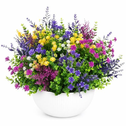 Maxetodo Artificial Flowers Outdoor,24 Bundles 6 Styles Mixed | UV-resistant plastic,6 flower varieties, bendable stems,35cm length,for vases,hanging planters,weddings,no maintenance