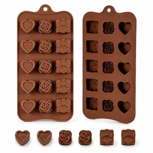 Moldes de silicona con forma de corazón para el día de San Valentín – Moldes 3D de flores y lazos, adecuados para chocolates, cubitos de hielo, dulces, jabones hechos a mano, gelatinas y pudines