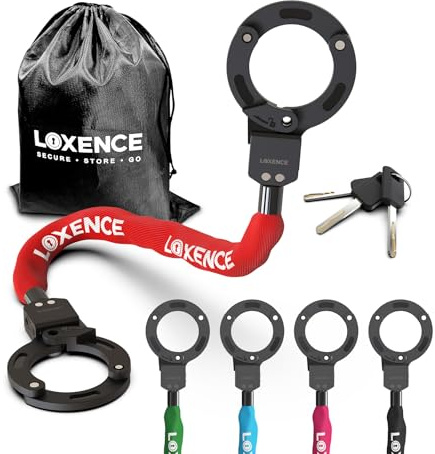 LOXENCE E-skoterlås, E Scooter lås, Cykelstöldlås med 3 Nycklar, Elscooterlås Hög Säkerhet, Handklosslås Elsparkcyklar, Lämplig för Elscootrar, Cyklar och Motorcyklar (Röd)