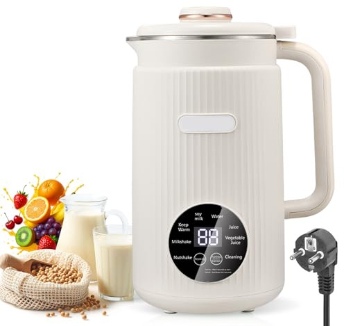 Automatisk 8-i-1 mjölkmaskin, 1 200 ml, automatisk muttermaskin med 12 blad, timer, varmhållningsfunktion, självrengörande, för havremjölk, mandelmjölk, fruktjuice, grönsaksjuice (vit)