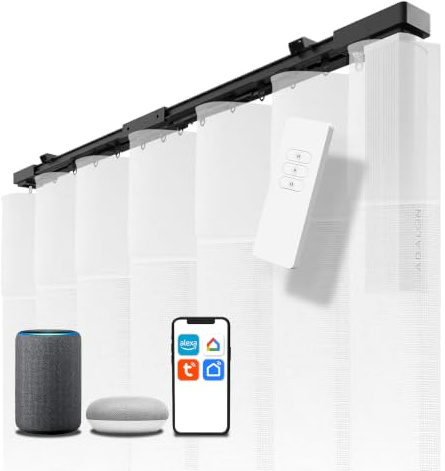 ABALON Rail à Rideaux Perfect Wave avec Moteur Wifi (3 mètres, Noir) | Compatible avec Alexa, Google Home et l'app Tuya Smart. Télécommande. Fixation au plafond (supports muraux vendus séparément)