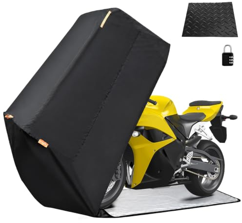 Full Enclosed Motorcycle Cover, 210D Oxford 96.5Lx41Wx50H Motorcycle Cover | Waterproof with Lock & Anti-slip Pad, All-Weather Protection for Outdoor/Indoor Storage, Sun Rain Dust Resistant