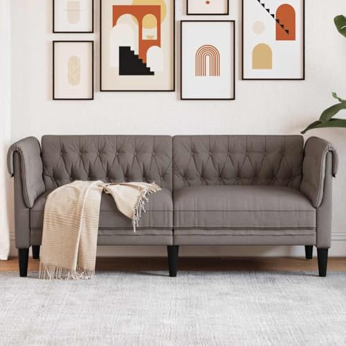 Kaloriko Chesterfield Sofa 2-Sitzer Taupe Stoff 182,5x74,5x74,5 cm mit komfortabler Polsterung stabile Stützbeine Wohnzimmer Couch zum Entspannen und Lesen