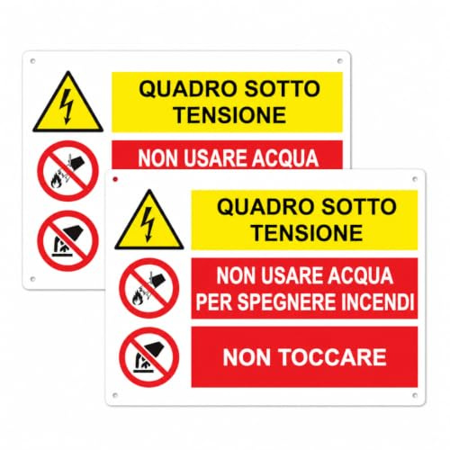 AGRICOM Cartello Quadro Elettrico Sotto Tensione 20x15 cm Set 2 Pezzi | Pericolo Elettrico Non Toccare | Segnaletica in Polipropilene con Biadesivo e 4 Fori | Interno Esterno | Made in Italy