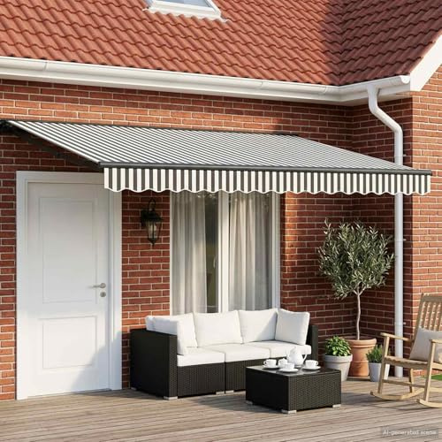Tenda da sole elettrica 5 x 3 metri con design a mezza cassetta, antracite e bianco, in alluminio e poliestere, telecomando incluso per terrazze e giardini