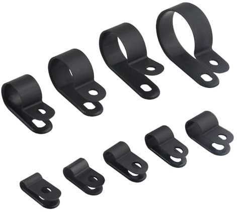 TOVOT 450 Stück R-Typ Kabelschellen Clips de Câble en Plastique Schwarze Kabel Clips (9 Größen: 3-25mm)