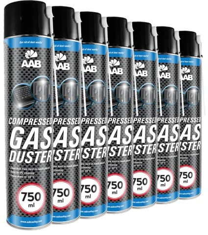 AABCOOLING Reinigungsspray 7 x 750ml, Druckluftreiniger, Druckluft Dose, Reinigung von Tastatur, PC, Keyboard, Bildschirmen, Spielekonsolen, Kopierer, Air Duster, Luftdruck, Reiniger, Pressluft
