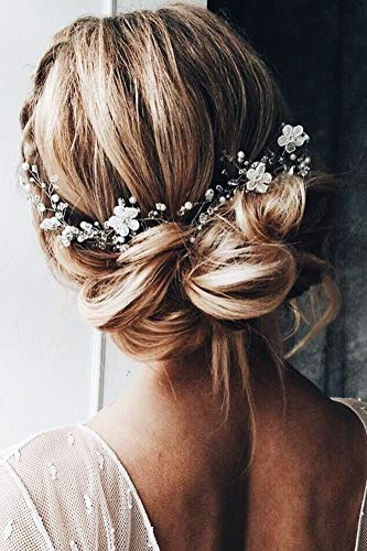 Kercisbeauty Weißes Blumen-Stirnband mit Blumenmotiv, Kopfschmuck für Hochzeit, Brautschmuck, Strass-Schmuck für Frauen und Mädchen, Haarteil mit Kristallen