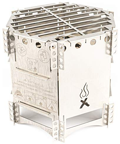 Hobo Kocher FlexFire Premium mobiler Camping Ofen 2 in 1 Outdoor Kocher Grill für Bushcraft Angeln Wandern Reisen Familien V4A Edelstahl Premium Esbit Trangia Gas Kocher für Jedermann
