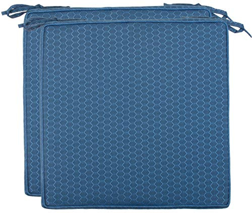 Brandsseller Set de 2 Cojines de asiento 40x40x4 cm – Cojine para silla repelente al Agua con Cintas de Sujeción en estructura de Panal – interior y exterior – Cocina,Terraza, Jardín – Azul