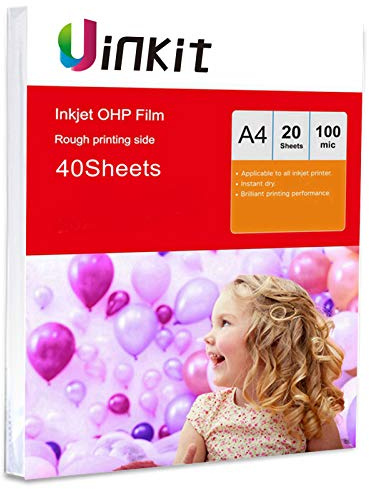 A4 OHP Film for Inkjet Printer - 40sheets Overhead Project Film Transparency Sheets Film with White Stripe Uinkit