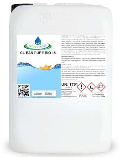 acquaverde | Cloro Liquido Clean Pure Bio, Ipoclorito di Sodio per Igienizzare e Disinfettare Acqua di Piscina, Compatibile anche con Pompe Dosatrici, 10 kg