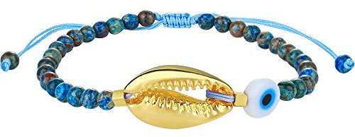 KELITCH Türkis-Achat-Wrap-Armbänder Muschelgold-Armbänder Verstellbare Armbänder Freundschafts-Charm-Armbänder