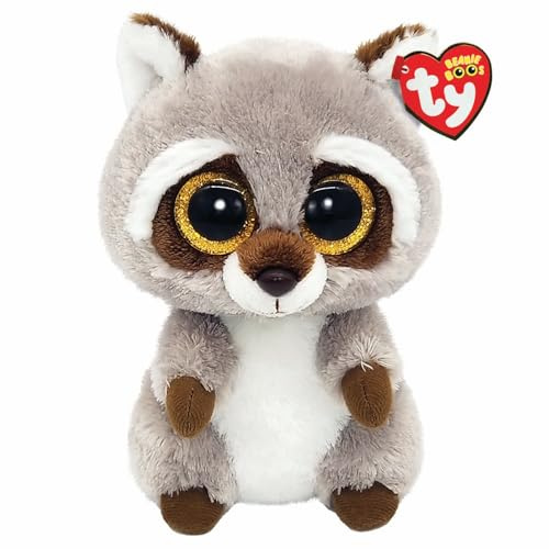 TY - Peluche - Beanie Boos - Procione - Oakie - Grigio con occhioni glitter dorati - Il morbido pupazzo con gli occhi grandi scintillanti - 15 Cm - 36375