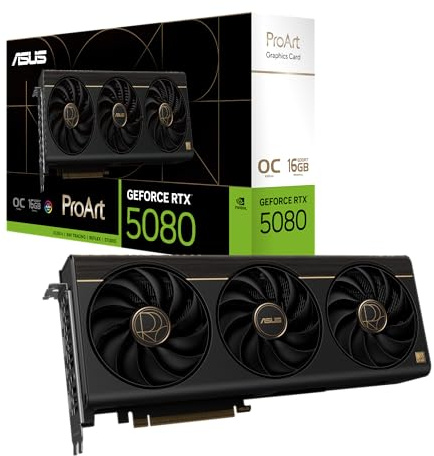 ASUS ProArt GeForce RTX 5080 16GB OC Edition GDDR7 Content Creation Grafikkarte (NVIDIA Blackwell, DLSS 4, Gaming, 2,5-Slot, PCIe 5.0, 1x USB-C, 1x HDMI 2.1b, 2x DisplayPort 2.1b, PROART-RTX5080-O16G)