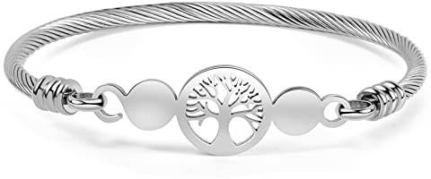 GNOCE Bracelet Arbre De Vie Plaqué Argent Arbre De Vie Bijoux Cadeau d'amitié Avec Coffret Cadeau Dames Bracelet Fleurs En Acier Inoxydable