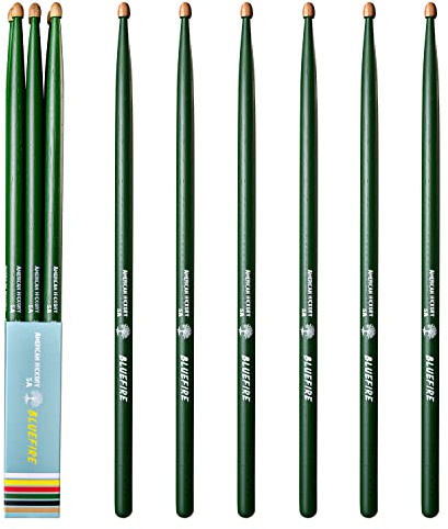 Bluefire 5A Drumsticks - 6 Sticks (3 Pairs), American Hickory with Acorn Tip, Weight Matched for Consistent Feel & Balance, Perfect for Practice and Performance (Green)