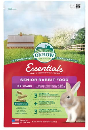 Oxbow Essentials Senior Rabbit Food, High-Fiber Rabbit Pellets, USA, 8 lb