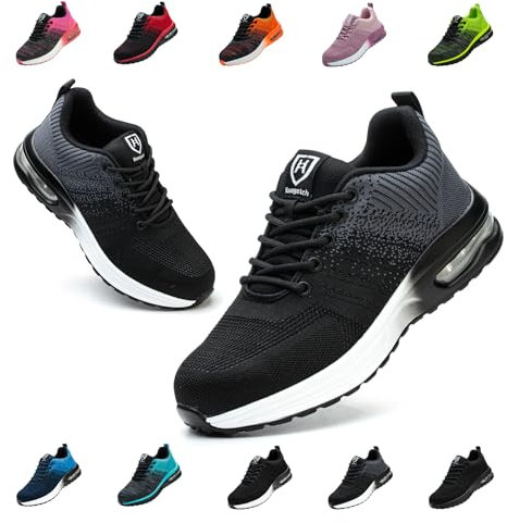 Scarpe Antinfortunistiche Uomo Donna Leggere e Comode Scarpe da Lavoro con Punta in Acciaio Sportive Scarpe da Cantiere Antiscivolo Traspiranti Grigio EU 44