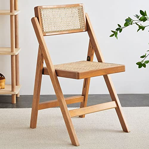 BIHOME Rattan Klappstuhl mit Rückenlehne, Holz tragbarer Essstuhl, moderner Bürostuhl für Balkon Camping Homestay Lounger Furniture,Cherry,43CM(17)