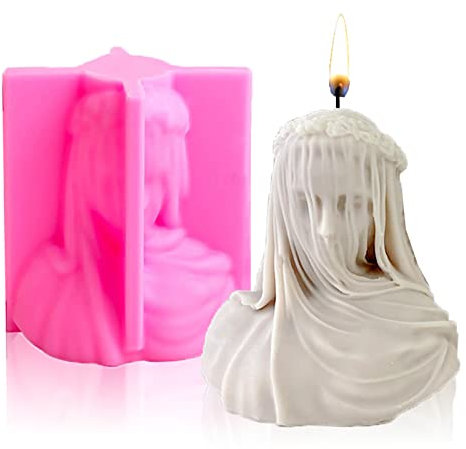 Stampo per candele a forma di donna velata, in silicone, con busto femminile velato, busto velato da donna, scultura statua per fai da te, per candele, sapone per le mani, resina, argilla e gesso (S)