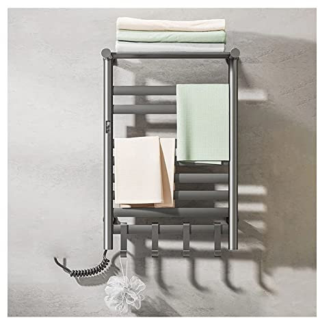 WRJAHCG Scaldasalviette Elettrico Bagno 165W, (43 * 24 * 63CM), Barre a Ribalta Stendibiancheria, Termostato Digitale Programmabile,Gun Grey,Right Line