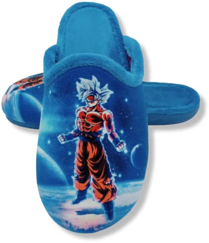 Zapatillas de Estar en Casa Para Niño - Chinela Destalonada - Confort - Suela de Caucho Antideslizante (SON GOKU AZUL CLARO, Sistema tallas calzado EU, Adolescente, Hombre, Números, mediano, 39)