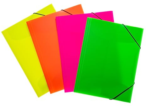HERMA Sammelmappen A4 Neon Transluzent Set, 12 Stück, Eckspanner-Mappen aus Kunststoff mit Gummizug und Innenklappen für Kinder, Jungen und Mädchen