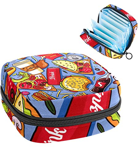 Period Pouch Tragbare Tampon-Aufbewahrungstasche, Tampon-Halter für Geldbörse, feminines Produkt-Organizer, leckeres Essen, Mehrfarbig, 4.7x6.6x6.6 in/12x17x17 cm